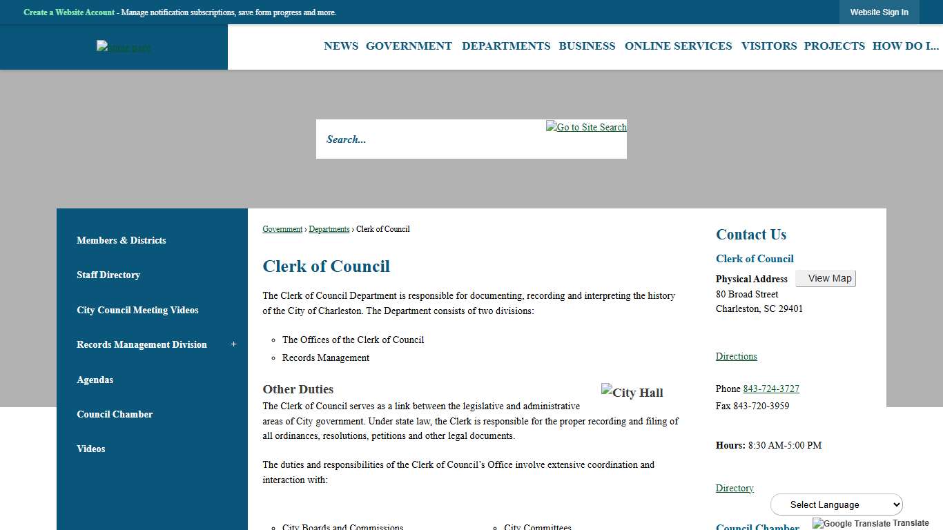 Clerk of Council Charleston, SC - Official Website